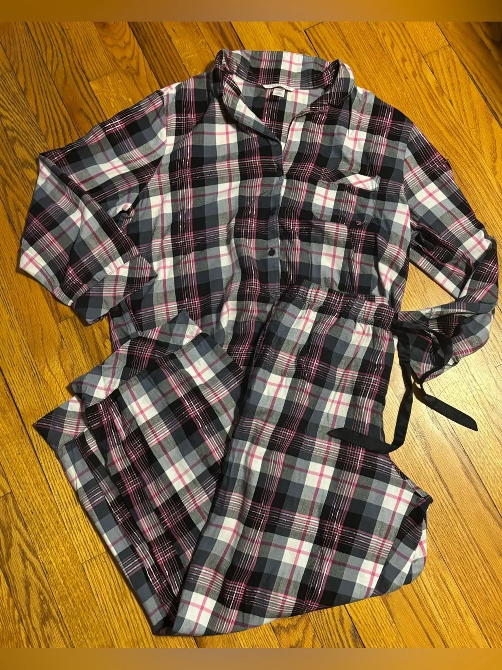 Victoria's Secret  Plaid Pajama Set - Black, Gray & Pink